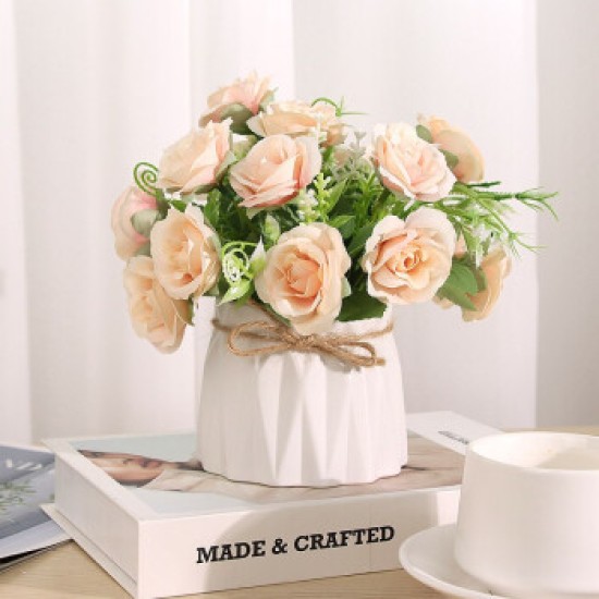 Simulated flowers, artificial flowers, potted ceramics, small vases, dry flower bouquets, dining room, living room decoration and decorations