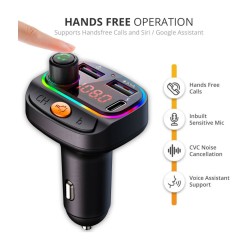 CRUST CS30 Car Bluetooth Device with Call Receiver, FM Transmitter for Music System & Dual USB + Type C Fast Charger; 7 Colour LED Lights; 6 Equalizer Presets; USB MP3 Audio Playback; Voice Assistant