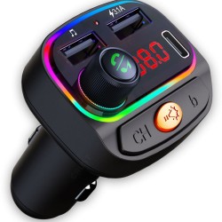 CRUST CS30 Car Bluetooth Device with Call Receiver, FM Transmitter for Music System & Dual USB + Type C Fast Charger; 7 Colour LED Lights; 6 Equalizer Presets; USB MP3 Audio Playback; Voice Assistant