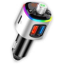 CRUST Car Bluetooth Device for Music System, FM Transmitter with QC 3.0 Dual USB Fast Charger & Call Receiver; 7 Colour LED Lights; Supports MicroSD, USB MP3 Audio Playback