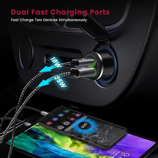 Super Fast Charger Type C Kit, VELOGK 25W PD PPS USB C Wall/Car Charger for Samsung Galaxy S24/S23 Ultra/S23+/S23/S22/S21/S20/Plus/Ultra/FE/Note 20/A71, iPad Pro, with 2X Nylon USB C-to-C Cable(3.3ft)