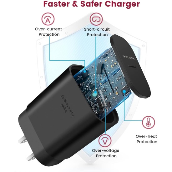 Super Fast Charger Type C Kit, VELOGK 25W PD PPS USB C Wall/Car Charger for Samsung Galaxy S24/S23 Ultra/S23+/S23/S22/S21/S20/Plus/Ultra/FE/Note 20/A71, iPad Pro, with 2X Nylon USB C-to-C Cable(3.3ft)