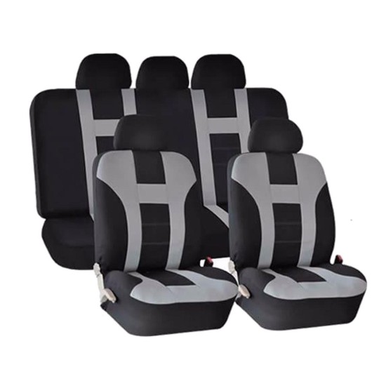 Universal Car Seat Covers Front Rear Protectors 9 Piece Set Washable Grey&Black