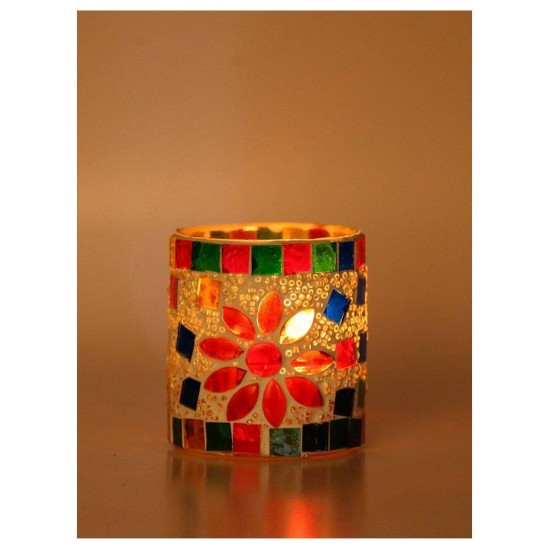 AFAST Multicolour Table Top Glass Tea Light Holder - Pack of 1 AFAST Multicolour Table Top Glass Tea Light Holder - Pack of 1