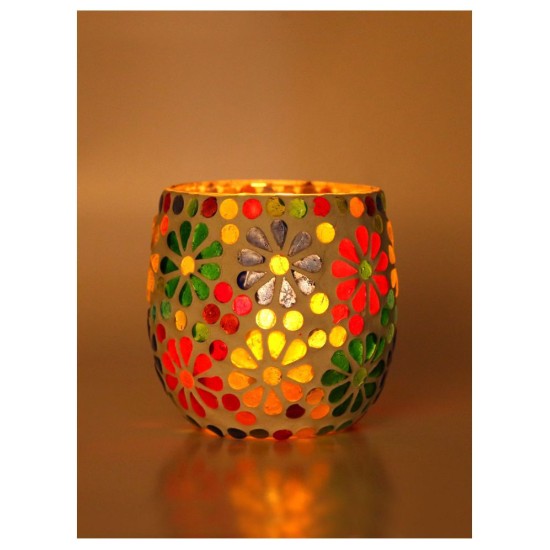 AFAST Multicolour Table Top Glass Tea Light Holder - Pack of 1