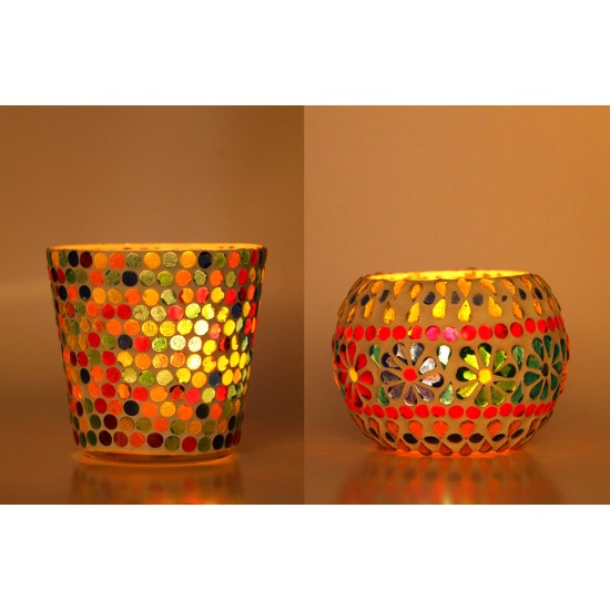 AFAST Multicolour Table Top Glass Tea Light Holder - Pack of 2 AFAST Multicolour Table Top Glass Tea Light Holder - Pack of 2