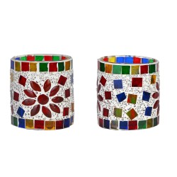 AFAST Multicolour Table Top Glass Tea Light Holder - Pack of 2
