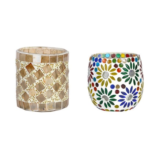 AFAST Multicolour Table Top Glass Tea Light Holder - Pack of 2