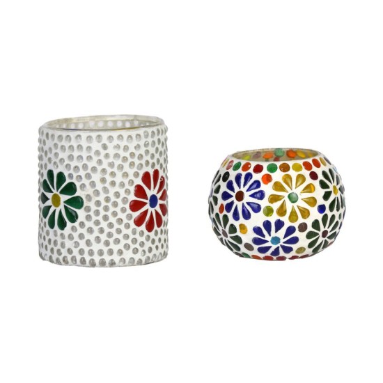 AFAST Multicolour Table Top Glass Tea Light Holder - Pack of 2