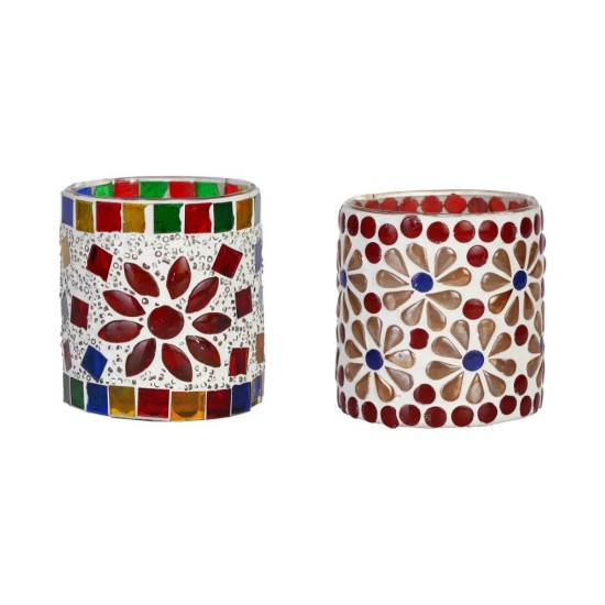 AFAST Multicolour Table Top Glass Tea Light Holder - Pack of 2