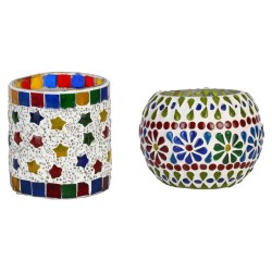 AFAST Multicolour Table Top Glass Tea Light Holder - Pack of 2