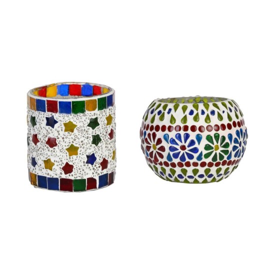 AFAST Multicolour Table Top Glass Tea Light Holder - Pack of 2