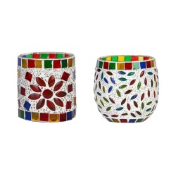 AFAST Multicolour Table Top Glass Tea Light Holder - Pack of 2