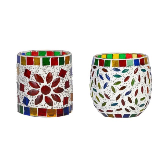 AFAST Multicolour Table Top Glass Tea Light Holder - Pack of 2