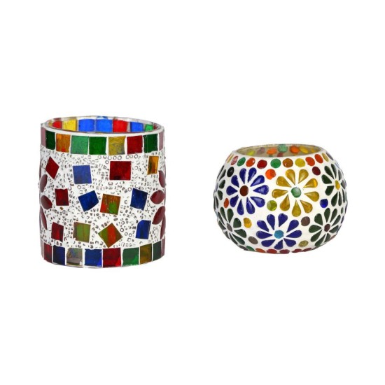 AFAST Multicolour Table Top Glass Tea Light Holder - Pack of 2