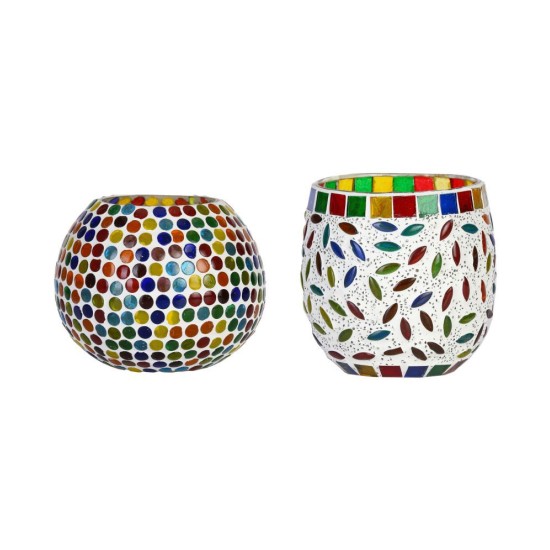 AFAST Multicolour Table Top Glass Tea Light Holder - Pack of 2