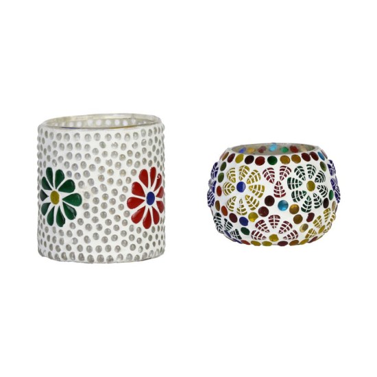 AFAST Multicolour Table Top Glass Tea Light Holder - Pack of 2