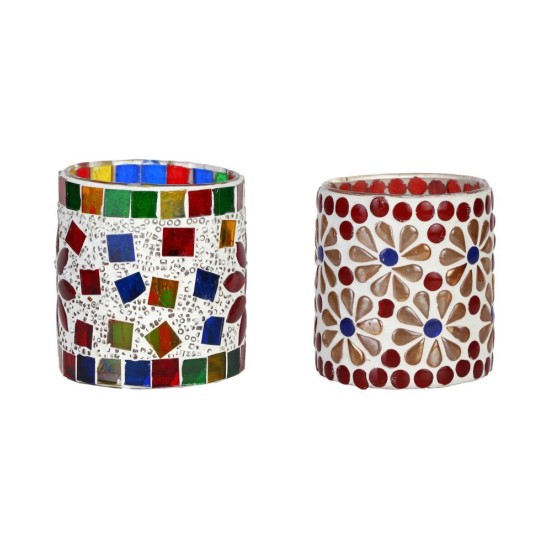 AFAST Multicolour Table Top Glass Tea Light Holder - Pack of 2