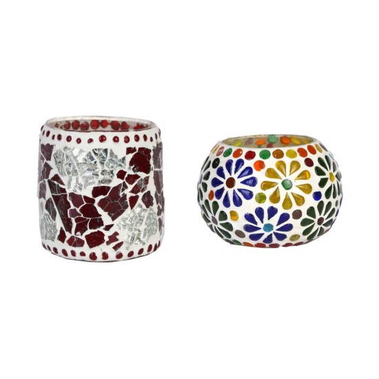 AFAST Multicolour Table Top Glass Tea Light Holder - Pack of 2