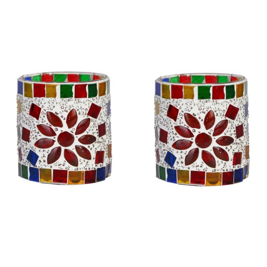 AFAST Multicolour Table Top Glass Tea Light Holder - Pack of 2 AFAST Multicolour Table Top Glass Tea Light Holder - Pack of 2