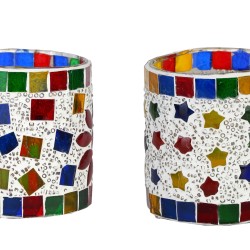 AFAST Multicolour Table Top Glass Tea Light Holder - Pack of 2