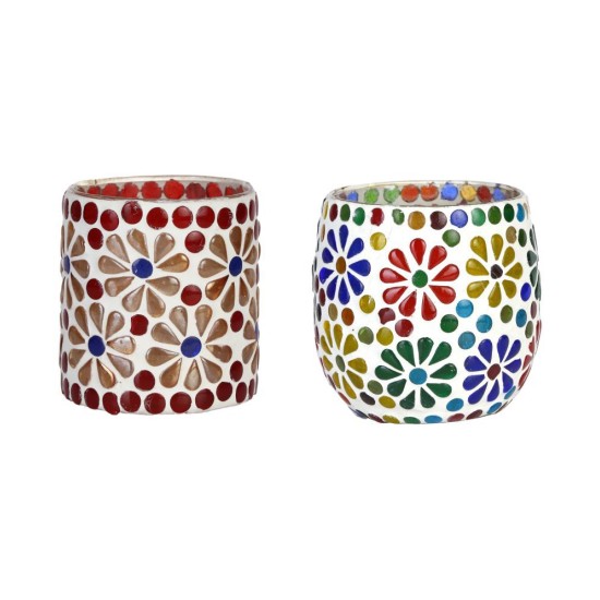 AFAST Multicolour Table Top Glass Tea Light Holder - Pack of 2