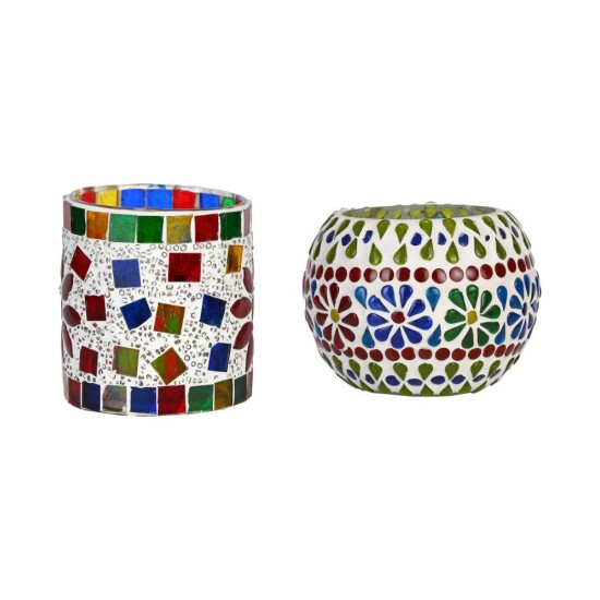 AFAST Multicolour Table Top Glass Tea Light Holder - Pack of 2