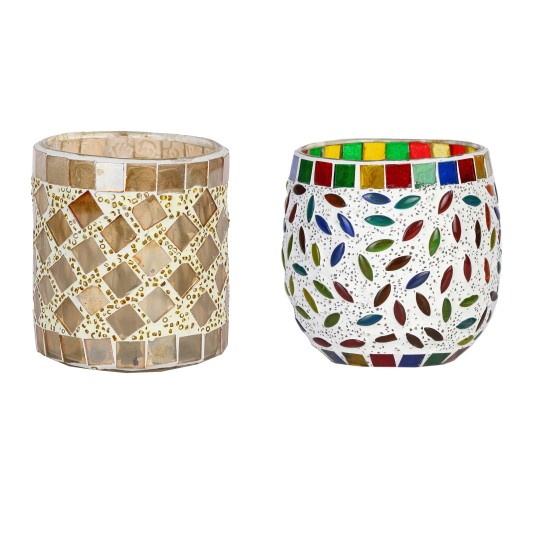 AFAST Multicolour Table Top Glass Tea Light Holder - Pack of 2 AFAST Multicolour Table Top Glass Tea Light Holder - Pack of 2