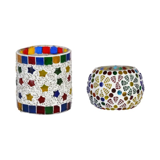 AFAST Multicolour Table Top Glass Tea Light Holder - Pack of 2