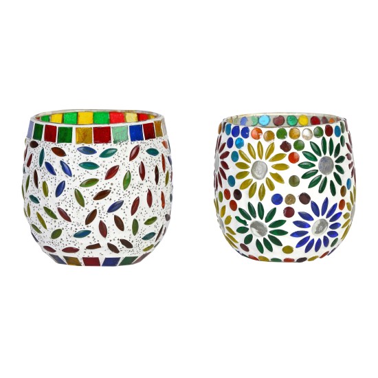 AFAST Multicolour Table Top Glass Tea Light Holder - Pack of 2 AFAST Multicolour Table Top Glass Tea Light Holder - Pack of 2