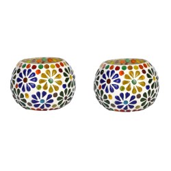 AFAST Multicolour Table Top Glass Tea Light Holder - Pack of 2