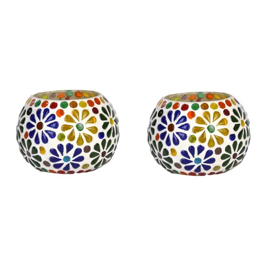 AFAST Multicolour Table Top Glass Tea Light Holder - Pack of 2 AFAST Multicolour Table Top Glass Tea Light Holder - Pack of 2