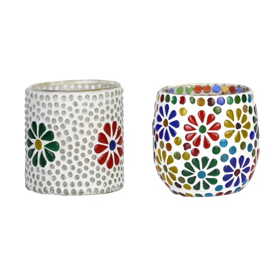 AFAST Multicolour Table Top Glass Tea Light Holder - Pack of 2 AFAST Multicolour Table Top Glass Tea Light Holder - Pack of 2