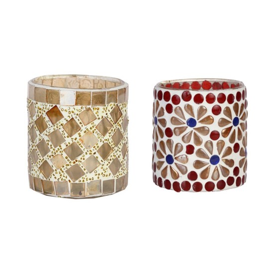 AFAST Multicolour Table Top Glass Tea Light Holder - Pack of 2