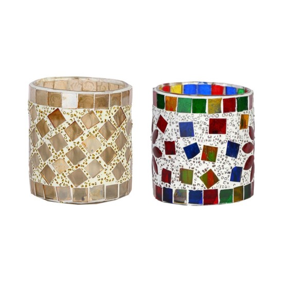 AFAST Multicolour Table Top Glass Tea Light Holder - Pack of 2