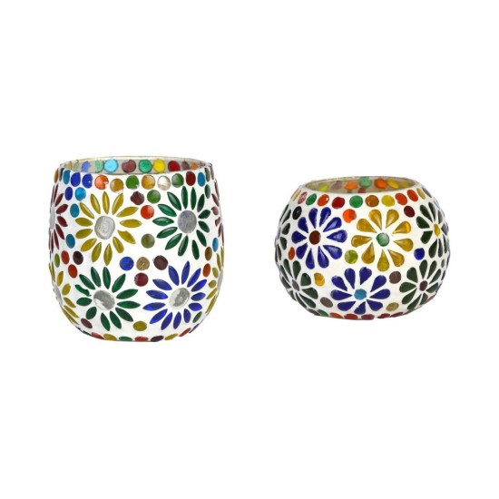 AFAST Multicolour Table Top Glass Tea Light Holder - Pack of 2