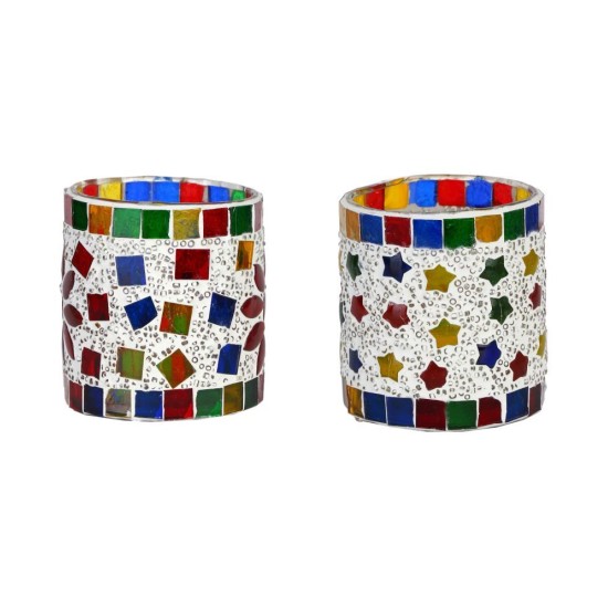 AFAST Multicolour Table Top Glass Tea Light Holder - Pack of 2
