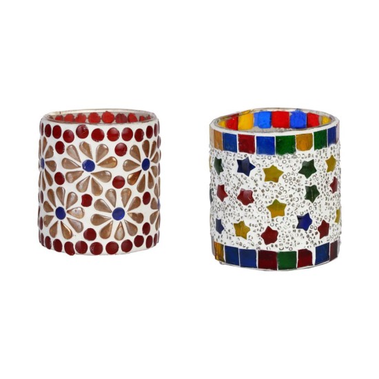 AFAST Multicolour Table Top Glass Tea Light Holder - Pack of 2