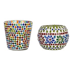 AFAST Multicolour Table Top Glass Tea Light Holder - Pack of 2