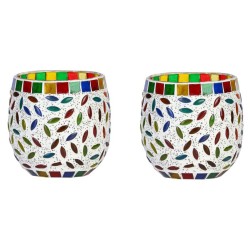 AFAST Multicolour Table Top Glass Tea Light Holder - Pack of 2