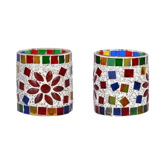 AFAST Multicolour Table Top Glass Tea Light Holder - Pack of 2