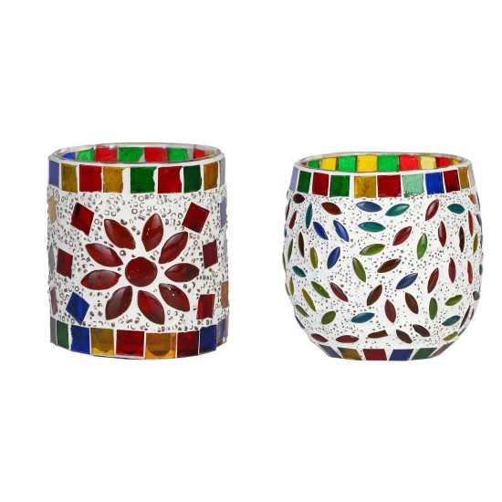 AFAST Multicolour Table Top Glass Tea Light Holder - Pack of 2