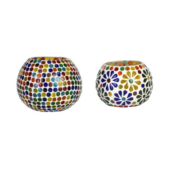 AFAST Multicolour Table Top Glass Tea Light Holder - Pack of 2