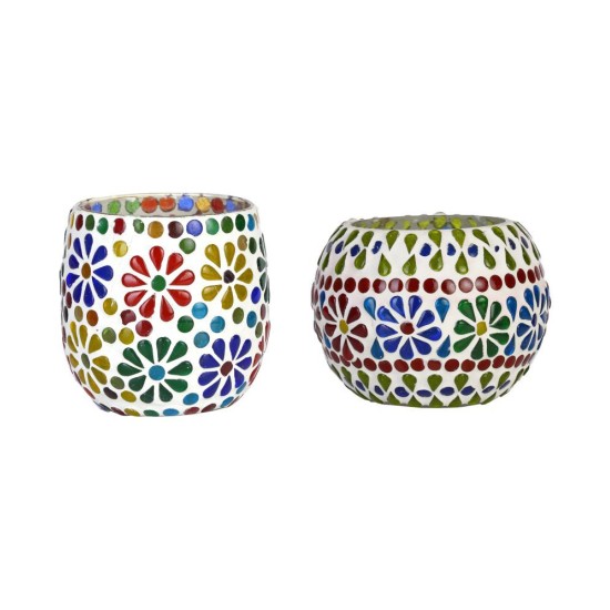 AFAST Multicolour Table Top Glass Tea Light Holder - Pack of 2