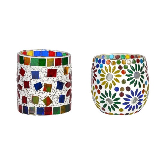 AFAST Multicolour Table Top Glass Tea Light Holder - Pack of 2