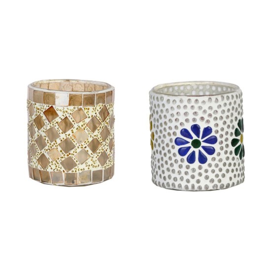 AFAST Multicolour Table Top Glass Tea Light Holder - Pack of 2