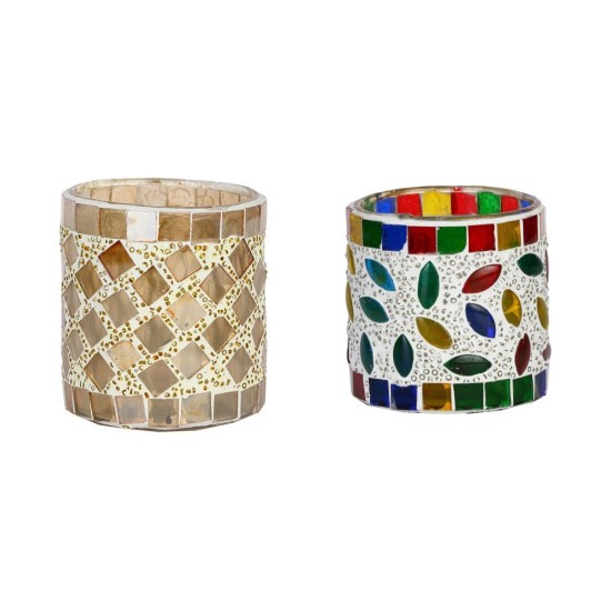 AFAST Multicolour Table Top Glass Tea Light Holder - Pack of 2