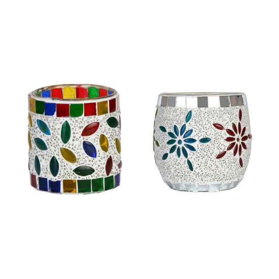 AFAST Multicolour Table Top Glass Tea Light Holder - Pack of 2