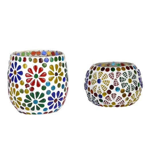 AFAST Multicolour Table Top Glass Tea Light Holder - Pack of 2 AFAST Multicolour Table Top Glass Tea Light Holder - Pack of 2