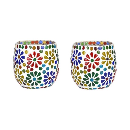 AFAST Multicolour Table Top Glass Tea Light Holder - Pack of 2